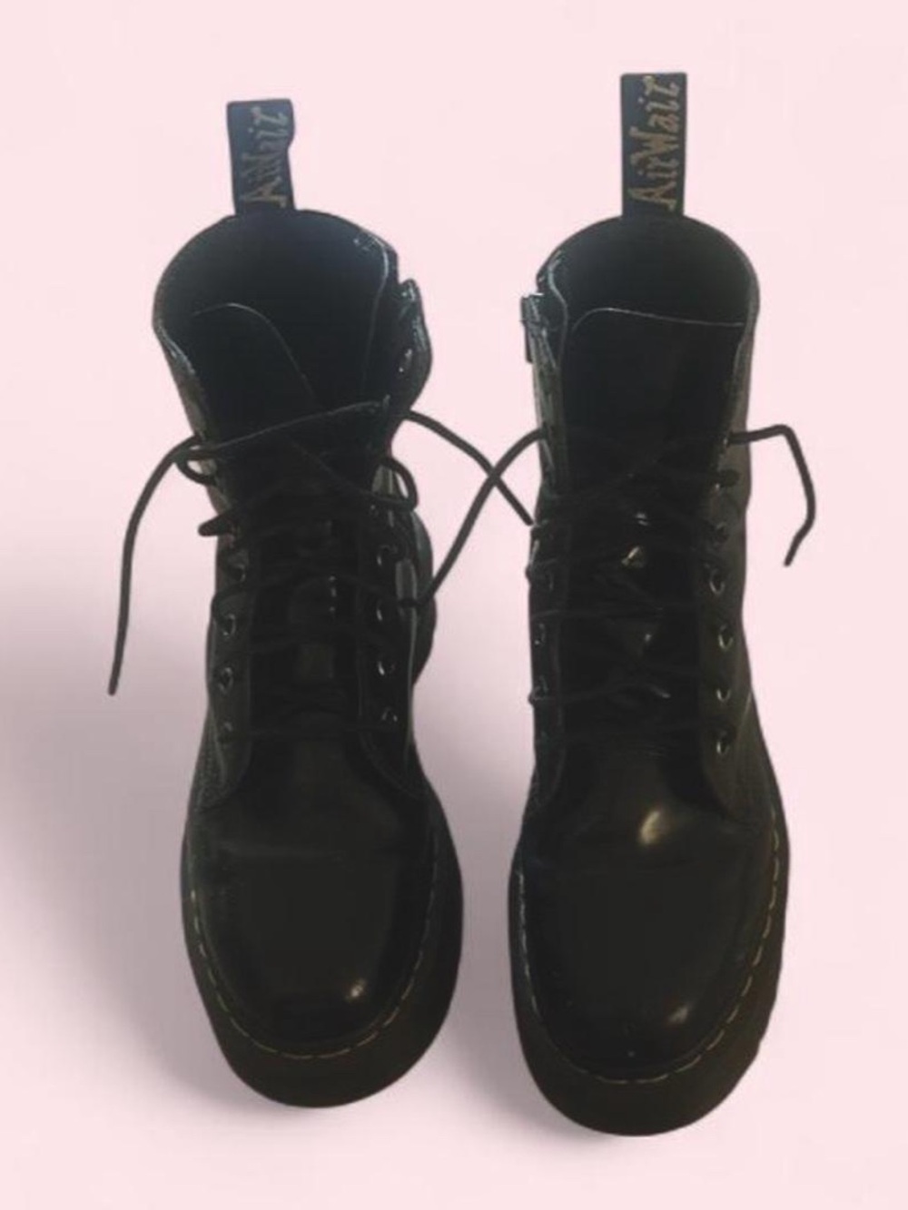 Dr. Martens Black Leather Lace-Up Platform Boots - Women's